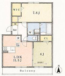 Dフローラル 2LDKの間取図画像
