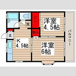 林田コーポ 1階2Kの間取り