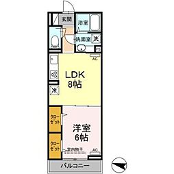 エクセリア上鷺宮II 2階1LDKの間取り