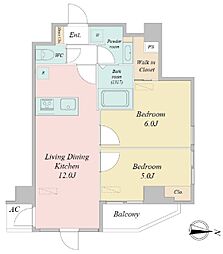 プライムアーバン両国 6階2LDKの間取り