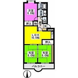 フラワー24 3LDKの間取図画像