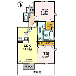 JR東海道・山陽本線 大久保駅 徒歩13分の賃貸アパート 1階2LDKの間取り
