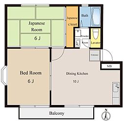 サンハイツ旭 2LDKの間取図画像