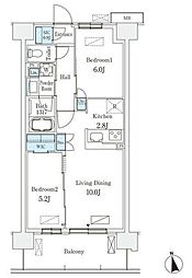スカイグランデ津田沼 3階2LDKの間取り