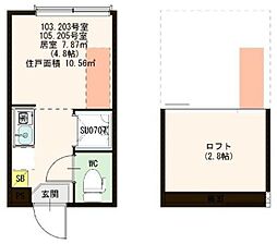 ハーモニーテラス仲宿III 1階ワンルームの間取り