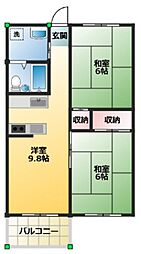 サンフラッツ 2DKの間取図画像