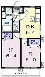 パークヒル岡本 2階2DKの間取り