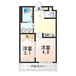 カーサフォルトゥナート羽曳野I 2Kの間取図画像