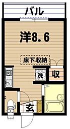 サングレージュII 2階ワンルームの間取り