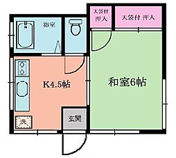 コーポ若草 1Kの間取図画像