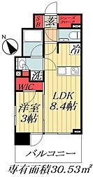JR総武線 船橋駅 徒歩8分の賃貸マンション 2階1LDKの間取り