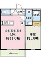 キャメル入間黒須Ａ 2階1LDKの間取り