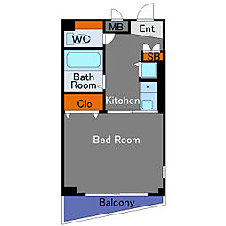 恒陽ビル 2階1Kの間取り