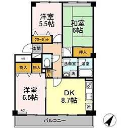 ベルエアーガーデン 1階3DKの間取り