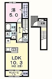 フォンターナ・ピエディ 2階1LDKの間取り