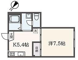 サニーヒルズ 1階1Kの間取り