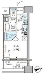 パークアクシス御茶ノ水ヒルトップ 12階ワンルームの間取り