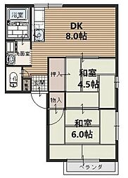 岸ハイツ 2DKの間取図画像