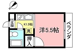 レインボーコート 1Kの間取図画像