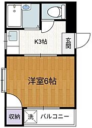 西武多摩川線 新小金井駅 徒歩21分の賃貸マンション 3階1Kの間取り