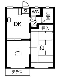 トゥ・レ・ドゥ 1階2DKの間取り