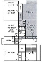東京セントラル荻窪アパート 5階2LDKの間取り