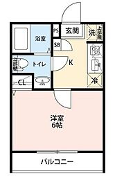 エクセラン中浦和 2階1Kの間取り