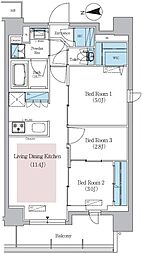 アーバネックス新御徒町駅前 11階3LDKの間取り