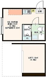 ハーモニーテラス上板橋 1階ワンルームの間取り