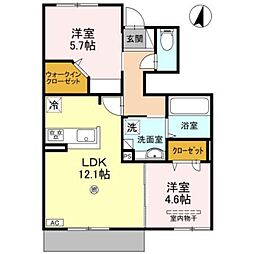 大東市太子田2丁目アパート 2LDKの間取図画像