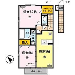 フェリッス関戸 2階2DKの間取り