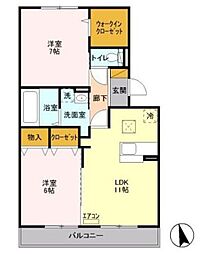 シェリール 1階2LDKの間取り