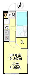 CFジオーレ町屋 1階1Kの間取り