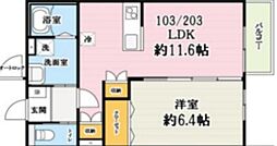 リアン カミカ 1階1LDKの間取り