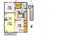JR山陽新幹線 西明石駅 徒歩19分の賃貸アパート 2階2LDKの間取り