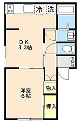 ハイムたきがわ 2階1DKの間取り