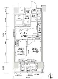 アイルプレミアム池袋ノルド 2DKの間取図画像