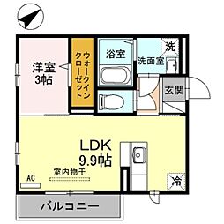 KD-2 1LDKの間取図画像
