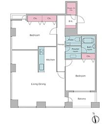 レジディアタワー麻布十番 2LDKの間取図画像