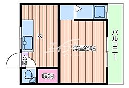 コーポ大都 1階1Kの間取り