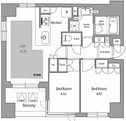 オーパスレジデンス日本橋水天宮 2階2LDKの間取り