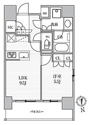 シーズンフラッツ上野稲荷町 13階1LDKの間取り