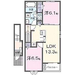 ヒカルサ和歌山鳴神I 2階2LDKの間取り