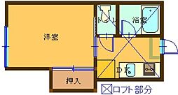 ビラ山富士 2階1Kの間取り