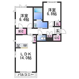 メゾンド・ベレオ 3階2LDKの間取り
