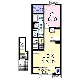 クラール南城　Ａ 2階1LDKの間取り