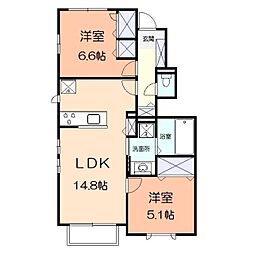 ノワイエ南黒川Ａ 1階2LDKの間取り