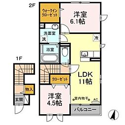ボンジュール相模大野B 2LDKの間取図画像