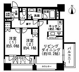 レジディアイチガヤ 2LDKの間取図画像
