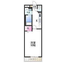 アムール ビオス 文珠 2階1Kの間取り